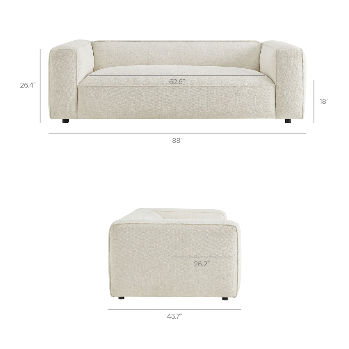 Auren 88 Inch Lattice Bouclé Upholstered Sofa - Cream