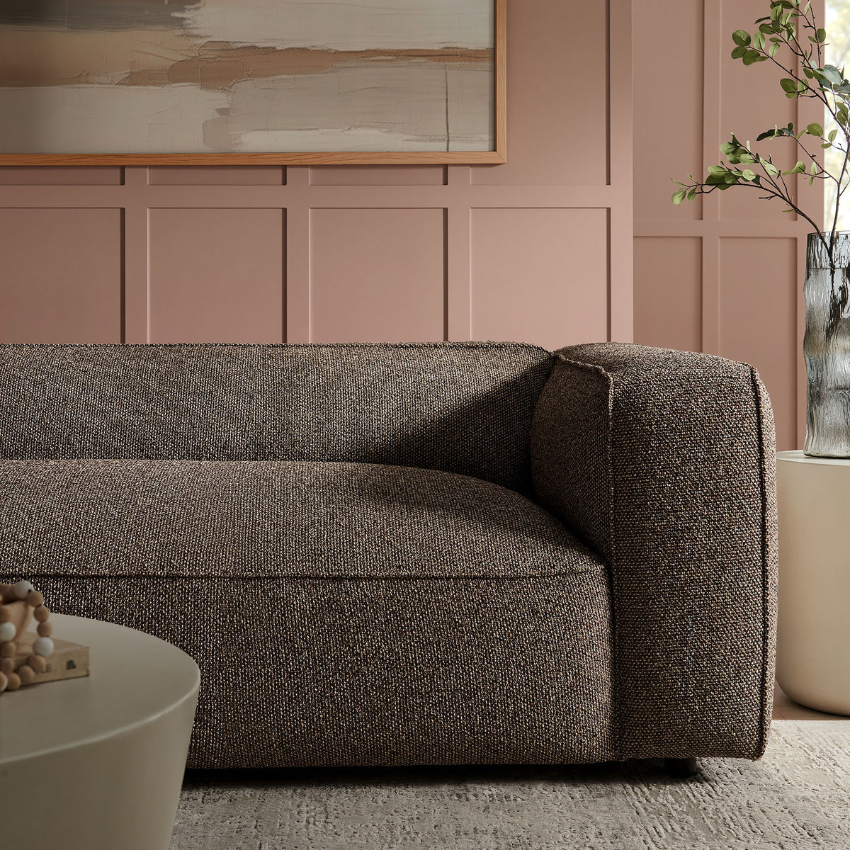 Auren 88 Inch Lattice Bouclé Upholstered Sofa - Earth