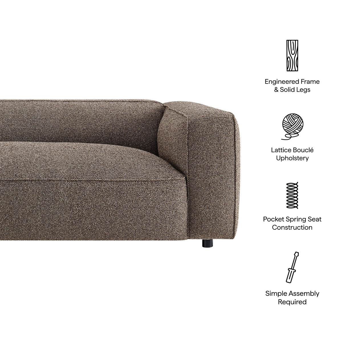 Auren 88 Inch Lattice Bouclé Upholstered Sofa - Earth