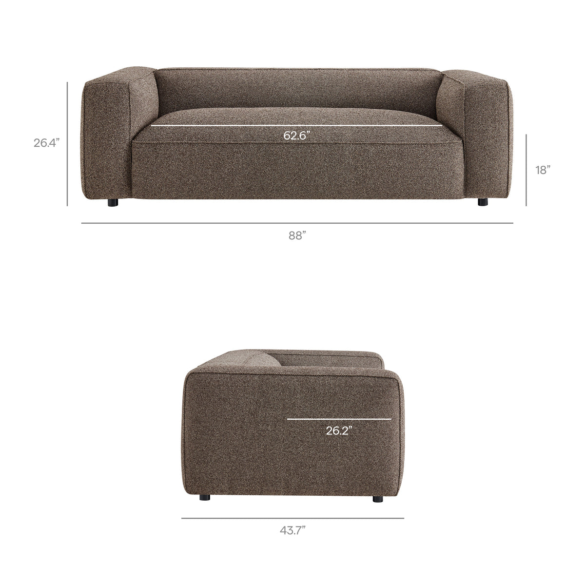Auren 88 Inch Lattice Bouclé Upholstered Sofa - Earth