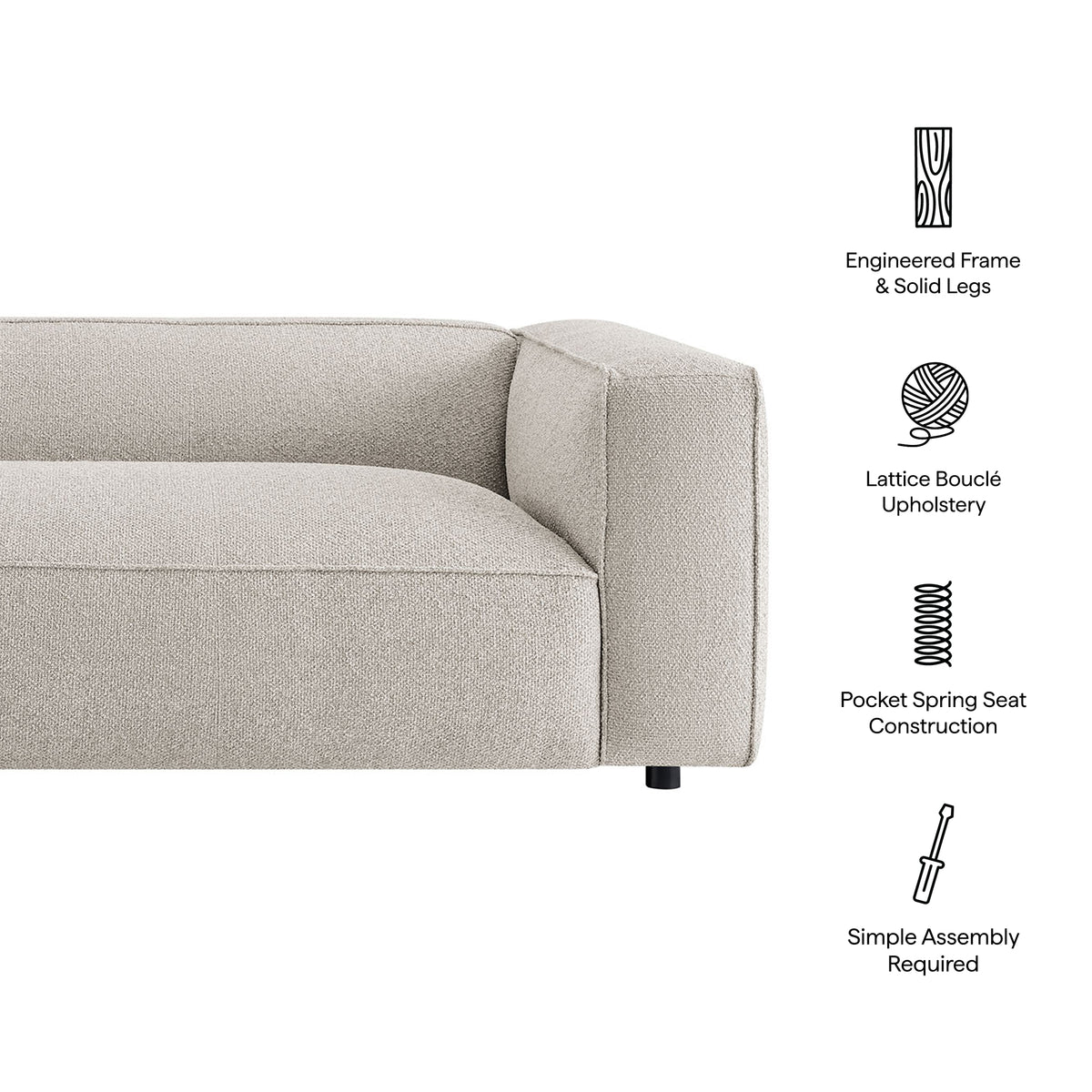 Auren 88 Inch Lattice Bouclé Upholstered Sofa - Fog