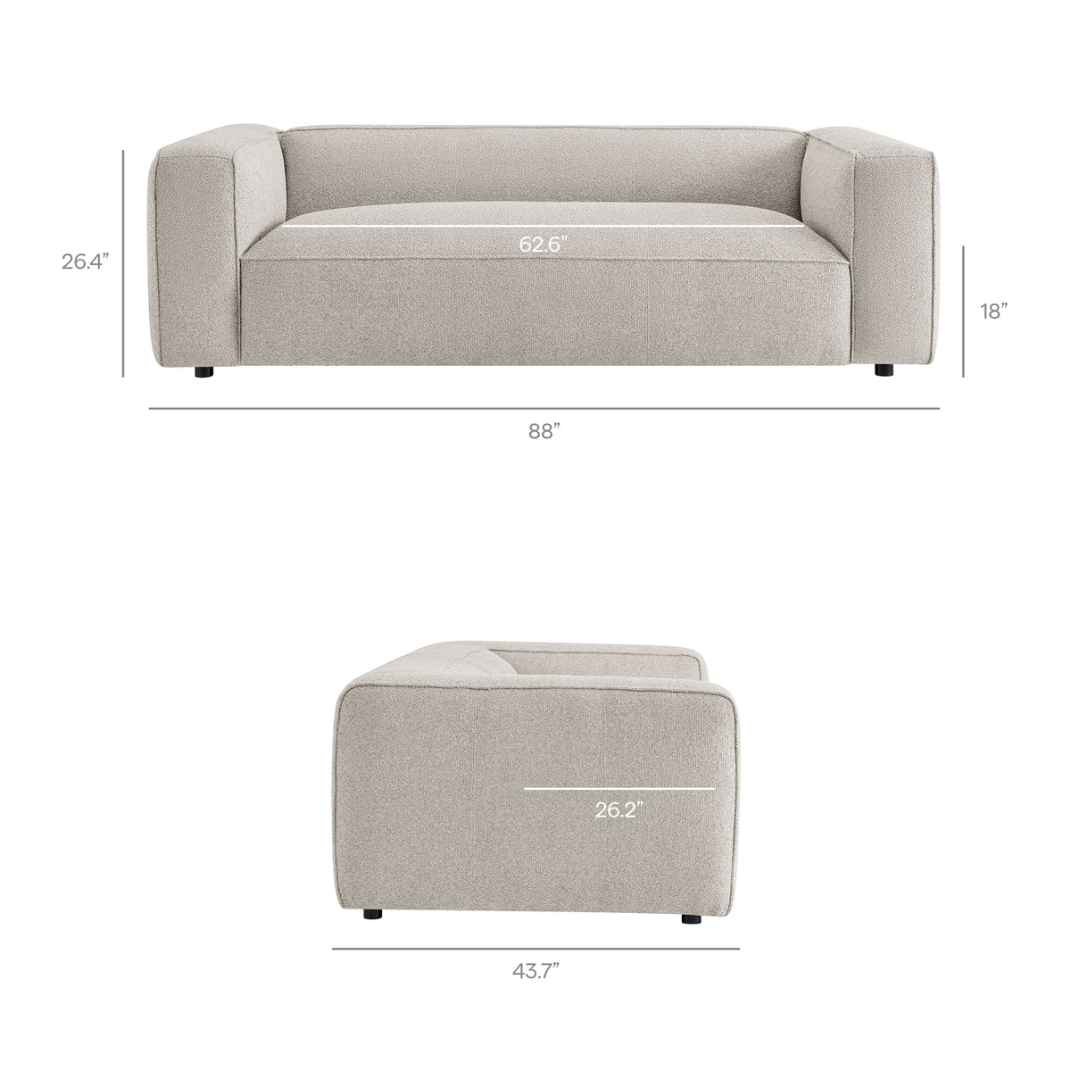 Auren 88 Inch Lattice Bouclé Upholstered Sofa - Fog