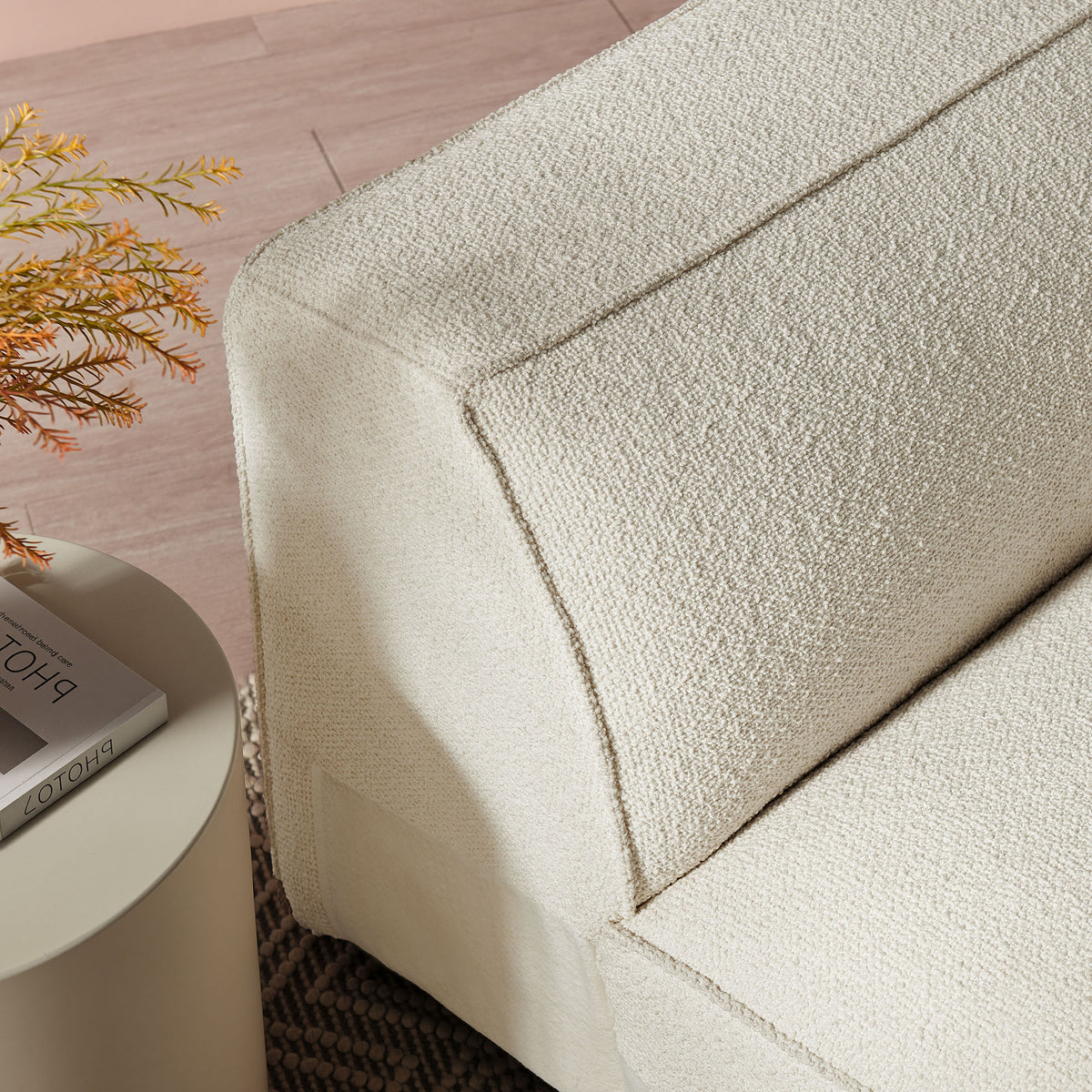 Auren Lattice Bouclé Upholstered Modular Right-Facing Arm Chair - Cream