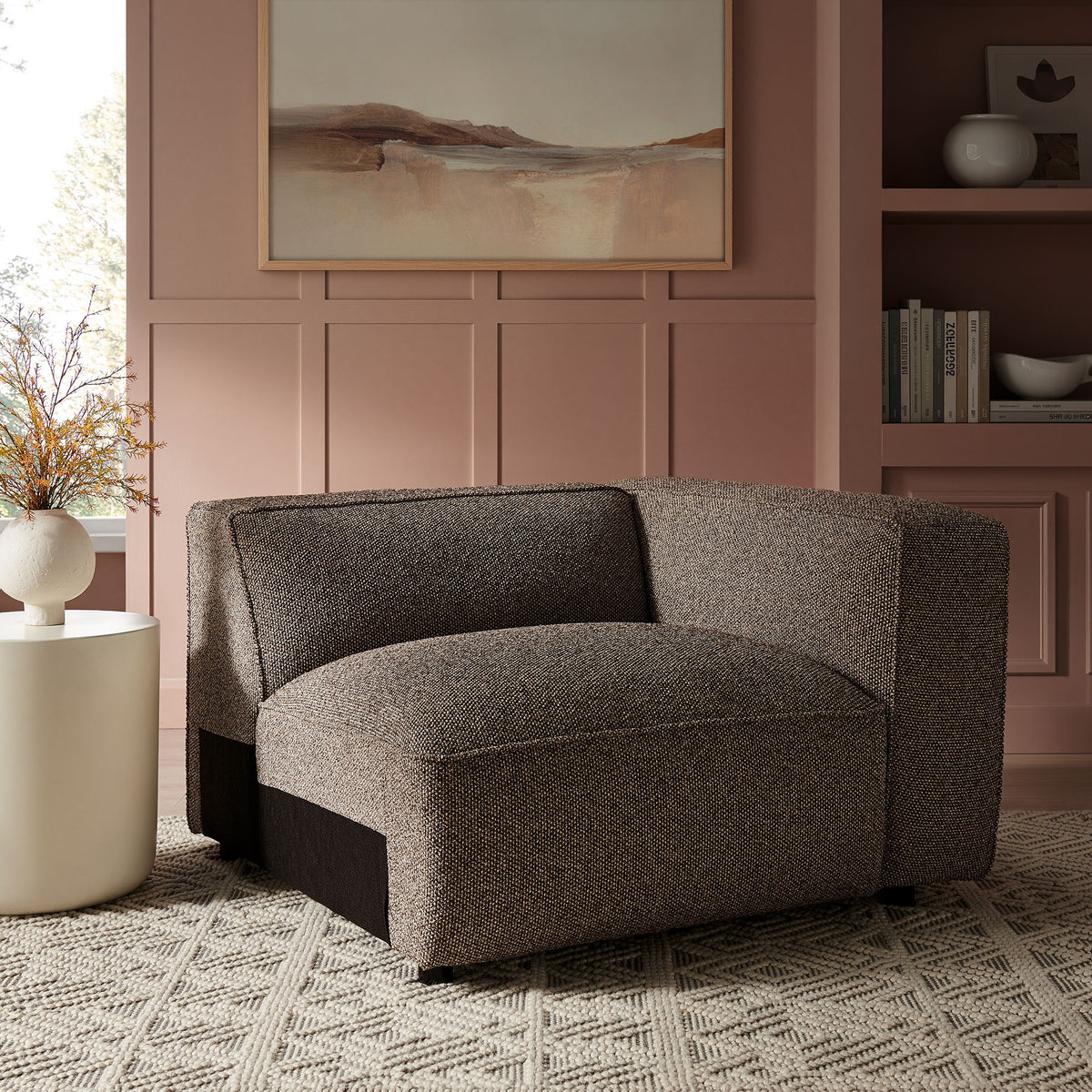 Auren Lattice Bouclé Upholstered Modular Right-Facing Arm Chair - Earth