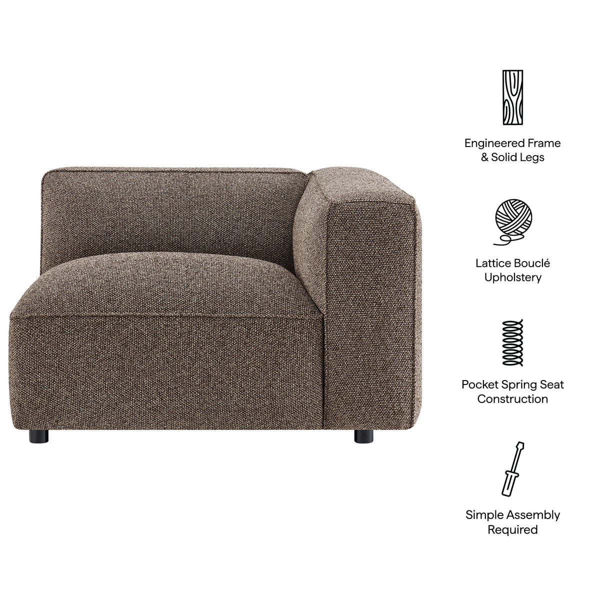 Auren Lattice Bouclé Upholstered Modular Right-Facing Arm Chair - Earth