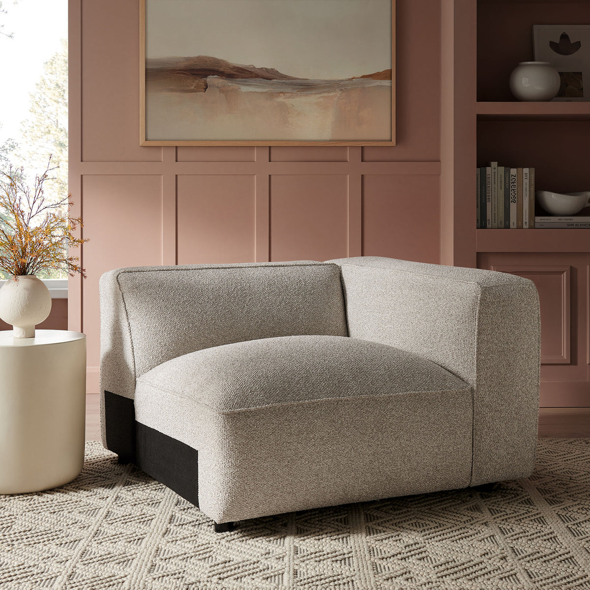 Auren Lattice Bouclé Upholstered Modular Right-Facing Arm Chair - Fog