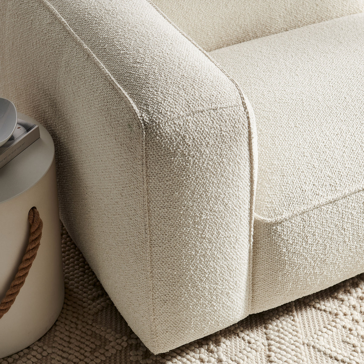 Auren Lattice Bouclé Upholstered Modular Left-Facing Arm Chair - Cream