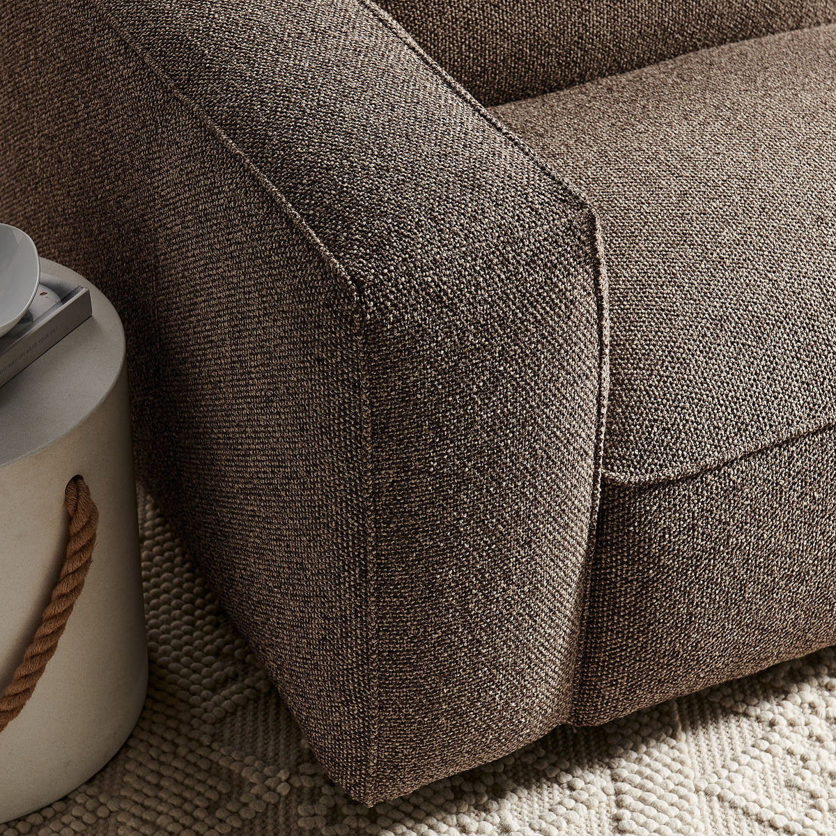 Auren Lattice Bouclé Upholstered Modular Left-Facing Arm Chair - Earth