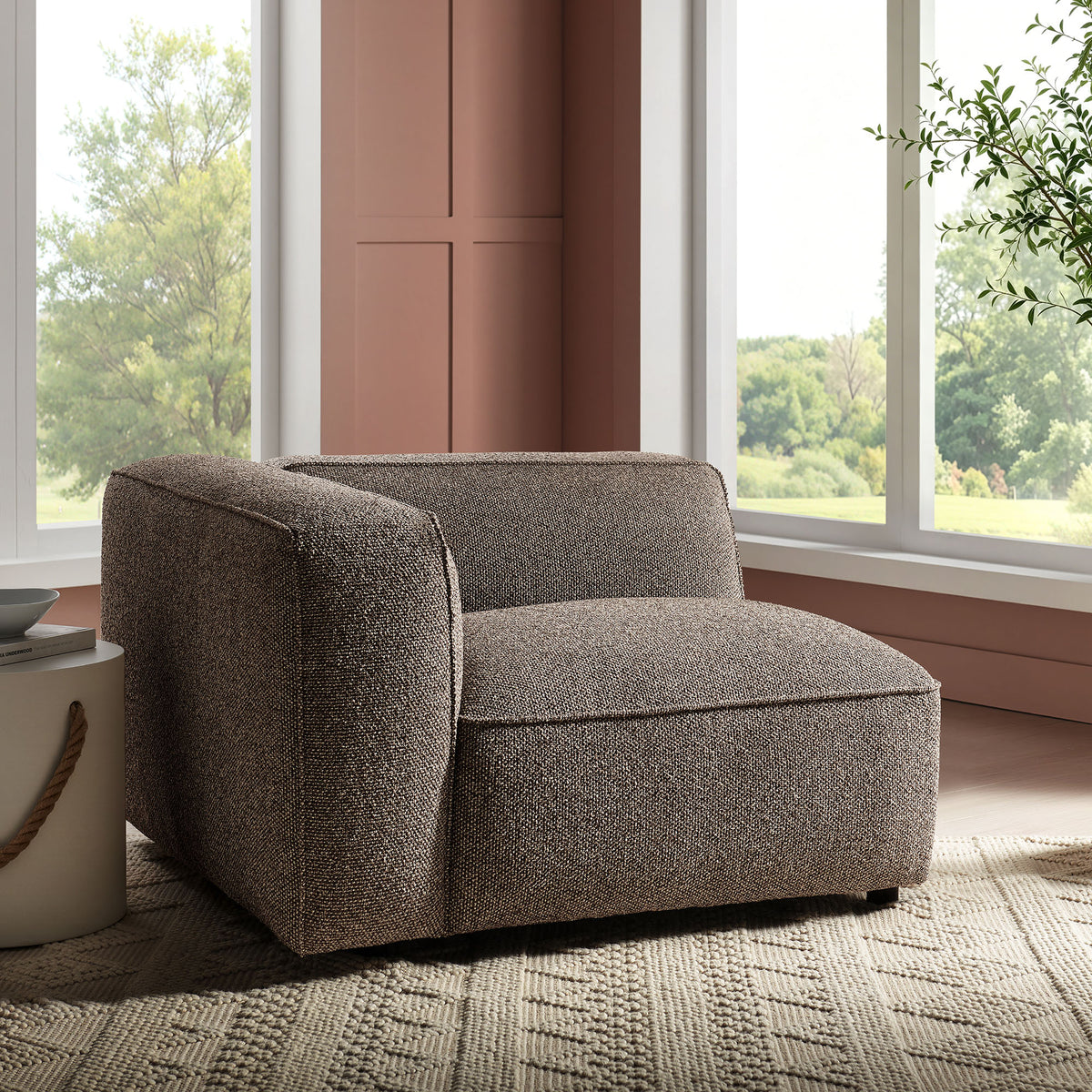 Auren Lattice Bouclé Upholstered Modular Left-Facing Arm Chair - Earth