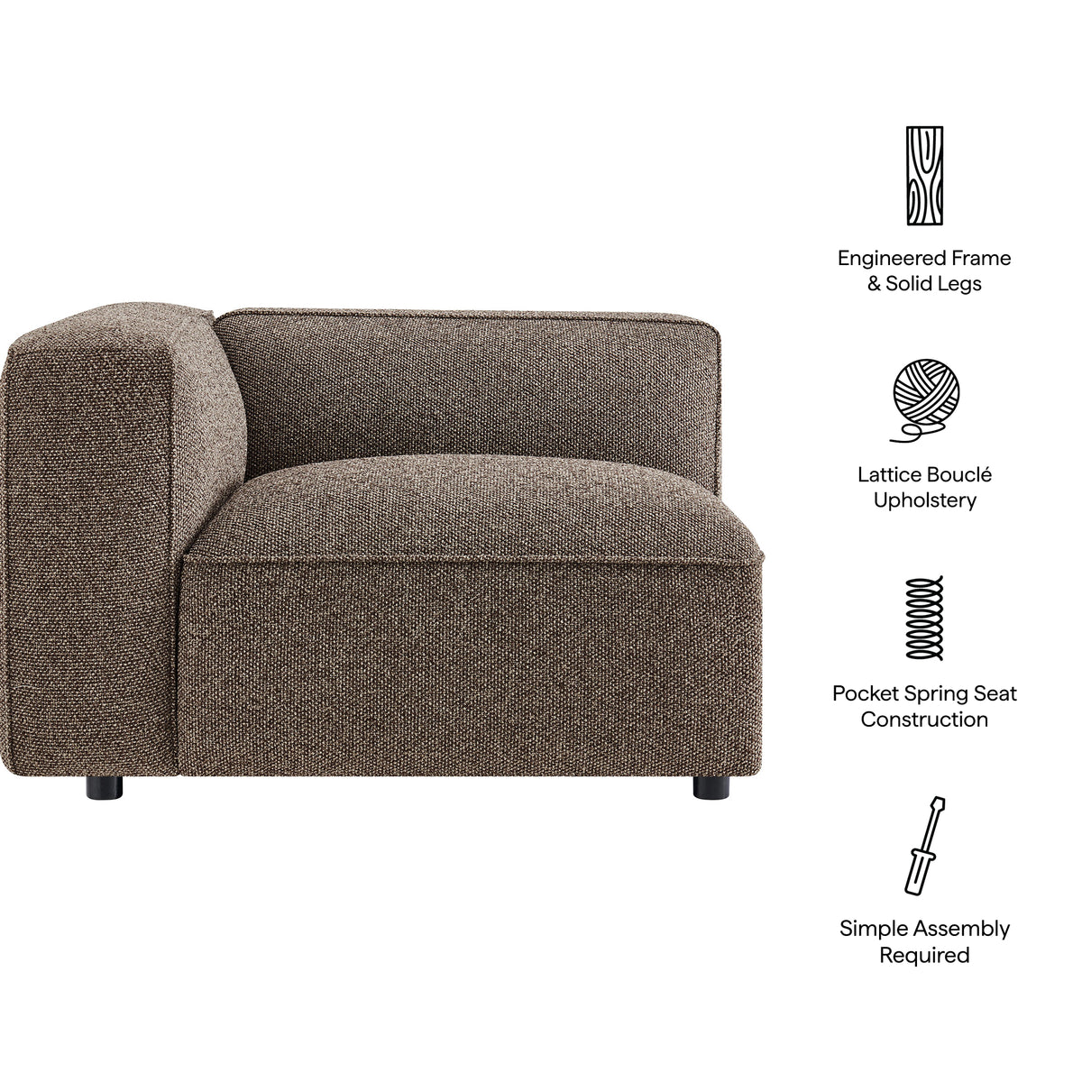 Auren Lattice Bouclé Upholstered Modular Left-Facing Arm Chair - Earth