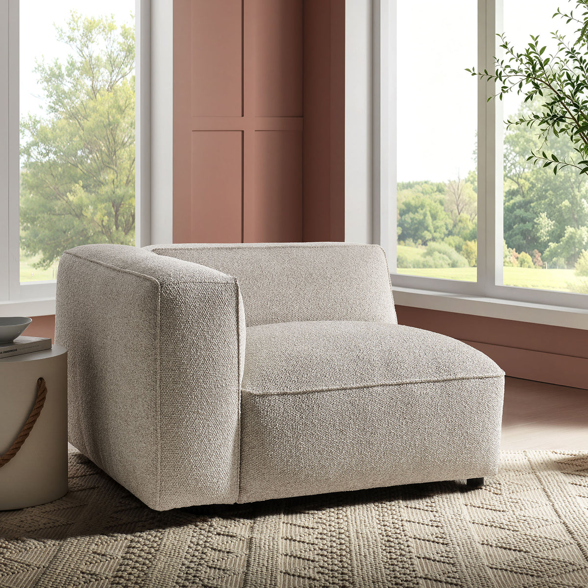 Auren Lattice Bouclé Upholstered Modular Left-Facing Arm Chair - Fog