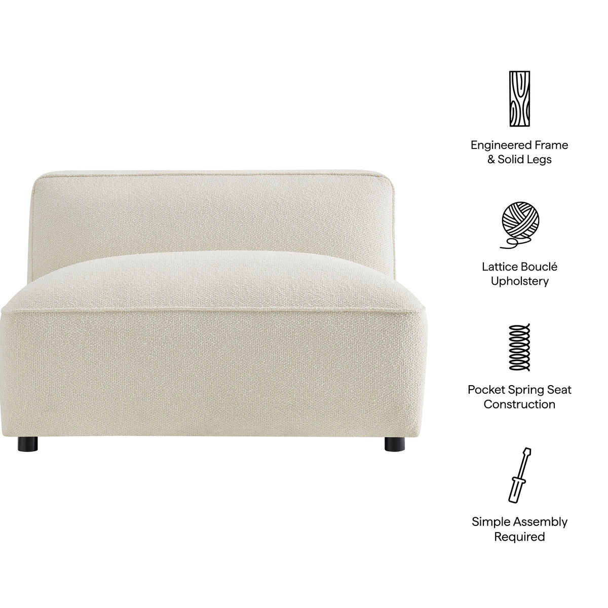 Auren Lattice Bouclé Upholstered Modular Armless Chair - Cream