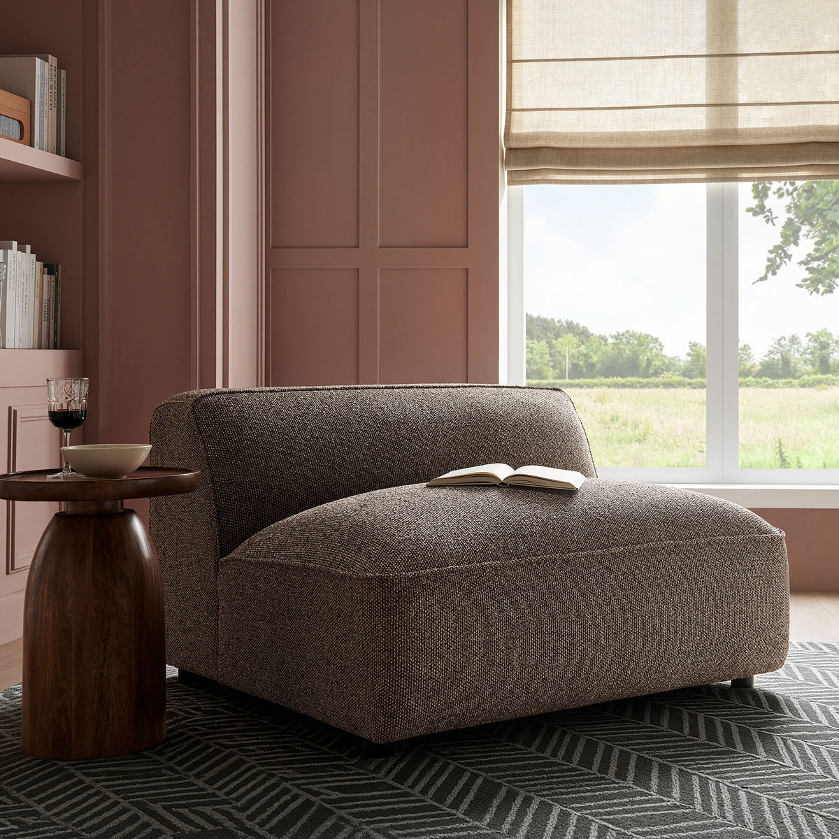 Auren Lattice Bouclé Upholstered Modular Armless Chair - Earth