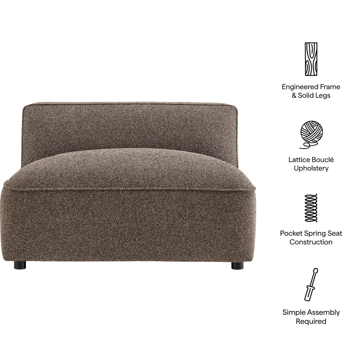 Auren Lattice Bouclé Upholstered Modular Armless Chair - Earth
