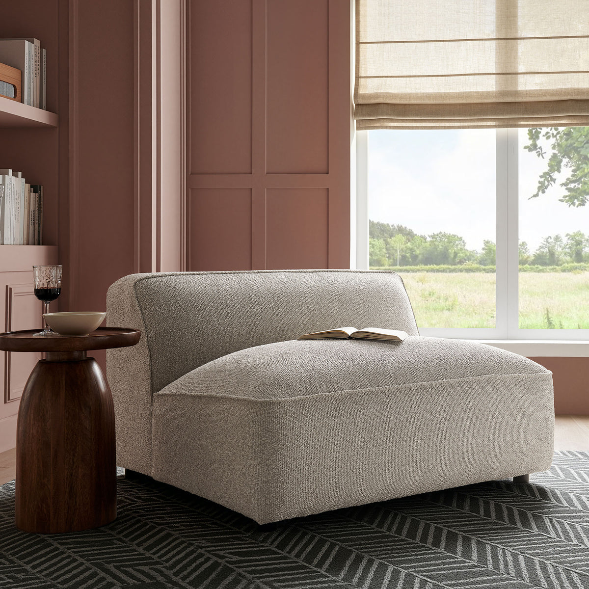 Auren Lattice Bouclé Upholstered Modular Armless Chair - Fog
