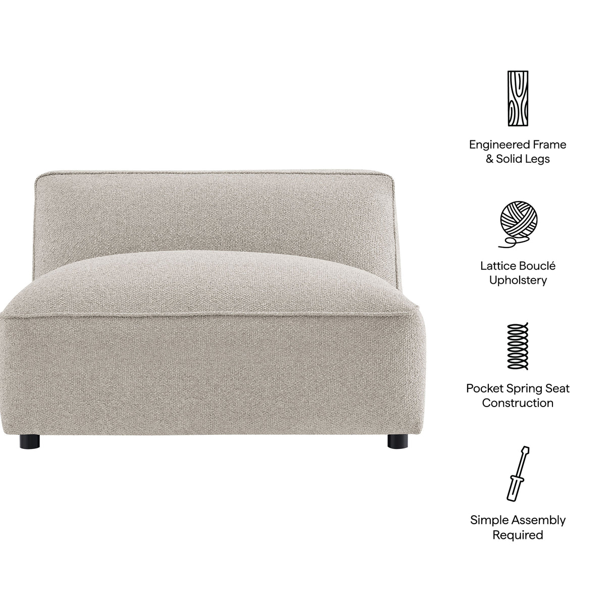 Auren Lattice Bouclé Upholstered Modular Armless Chair - Fog
