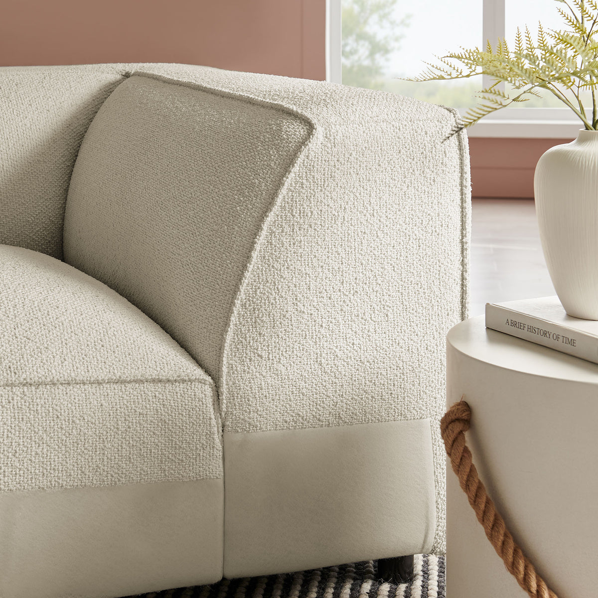 Auren Lattice Bouclé Upholstered Modular Corner Chair - Cream