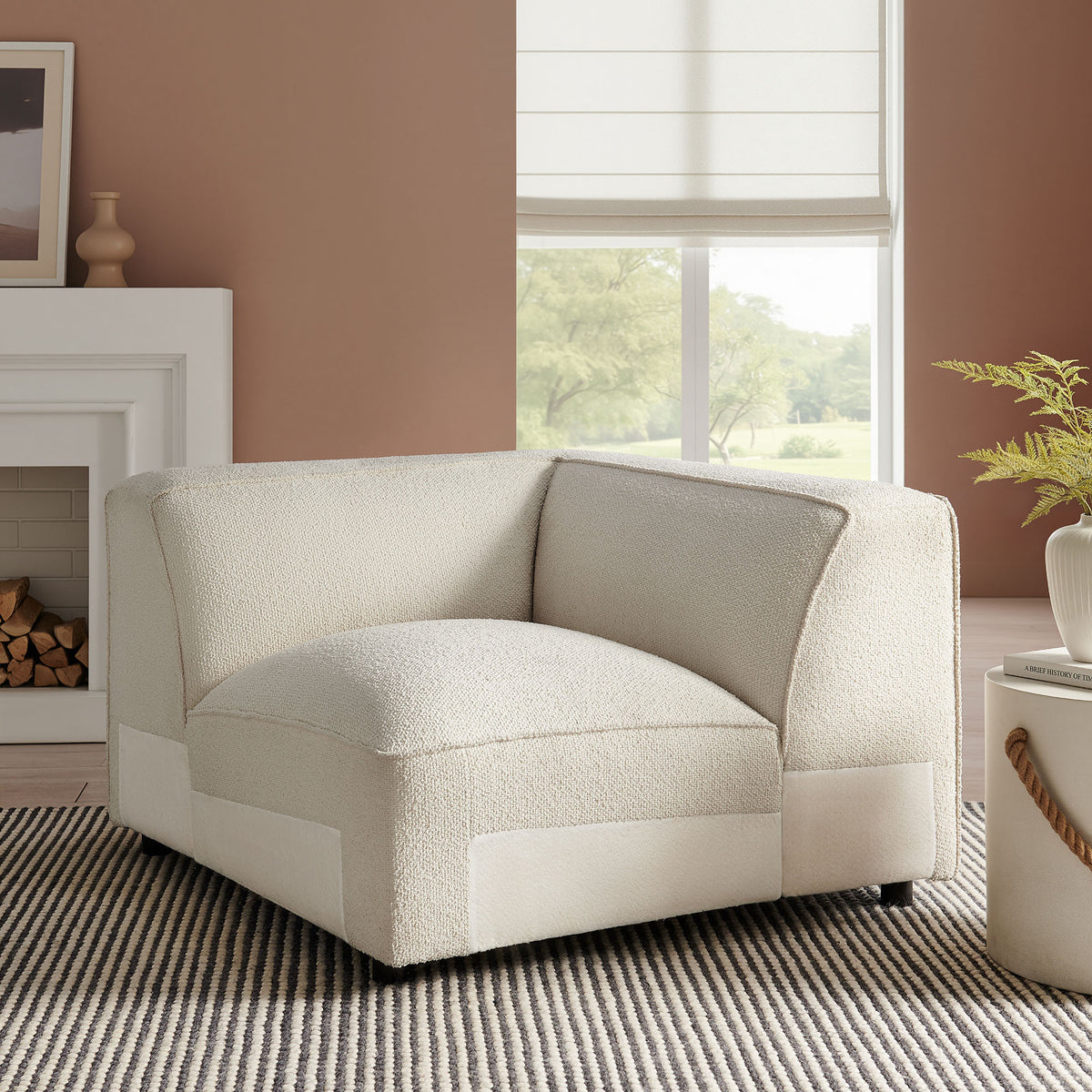 Auren Lattice Bouclé Upholstered Modular Corner Chair - Cream