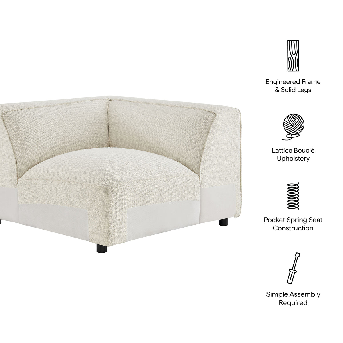 Auren Lattice Bouclé Upholstered Modular Corner Chair - Cream
