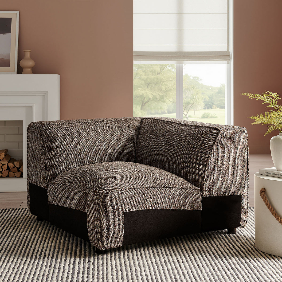 Auren Lattice Bouclé Upholstered Modular Corner Chair - Earth