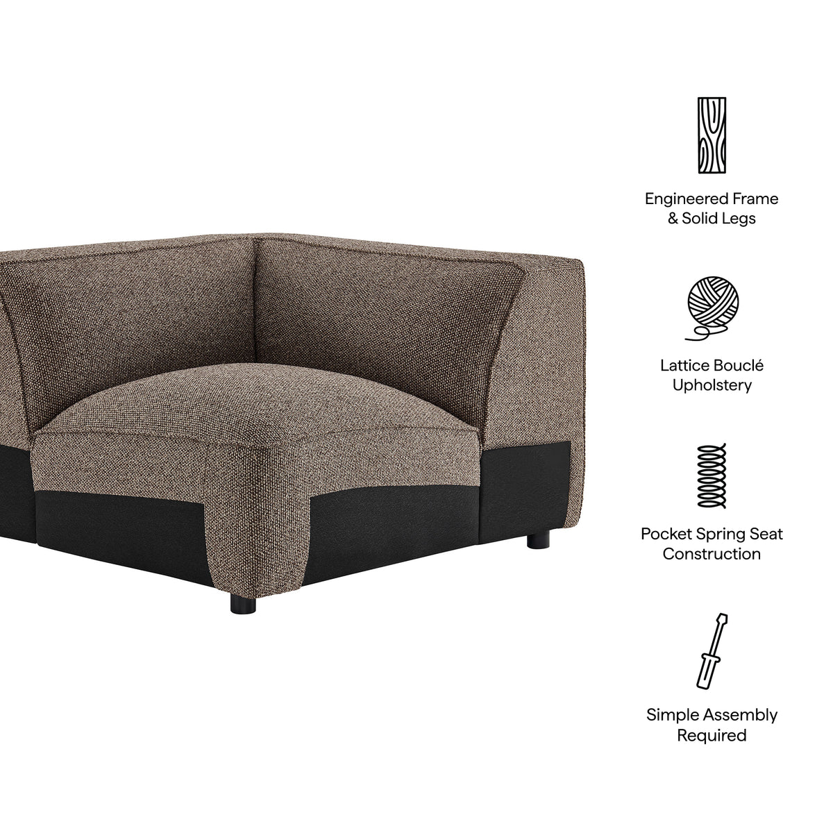 Auren Lattice Bouclé Upholstered Modular Corner Chair - Earth