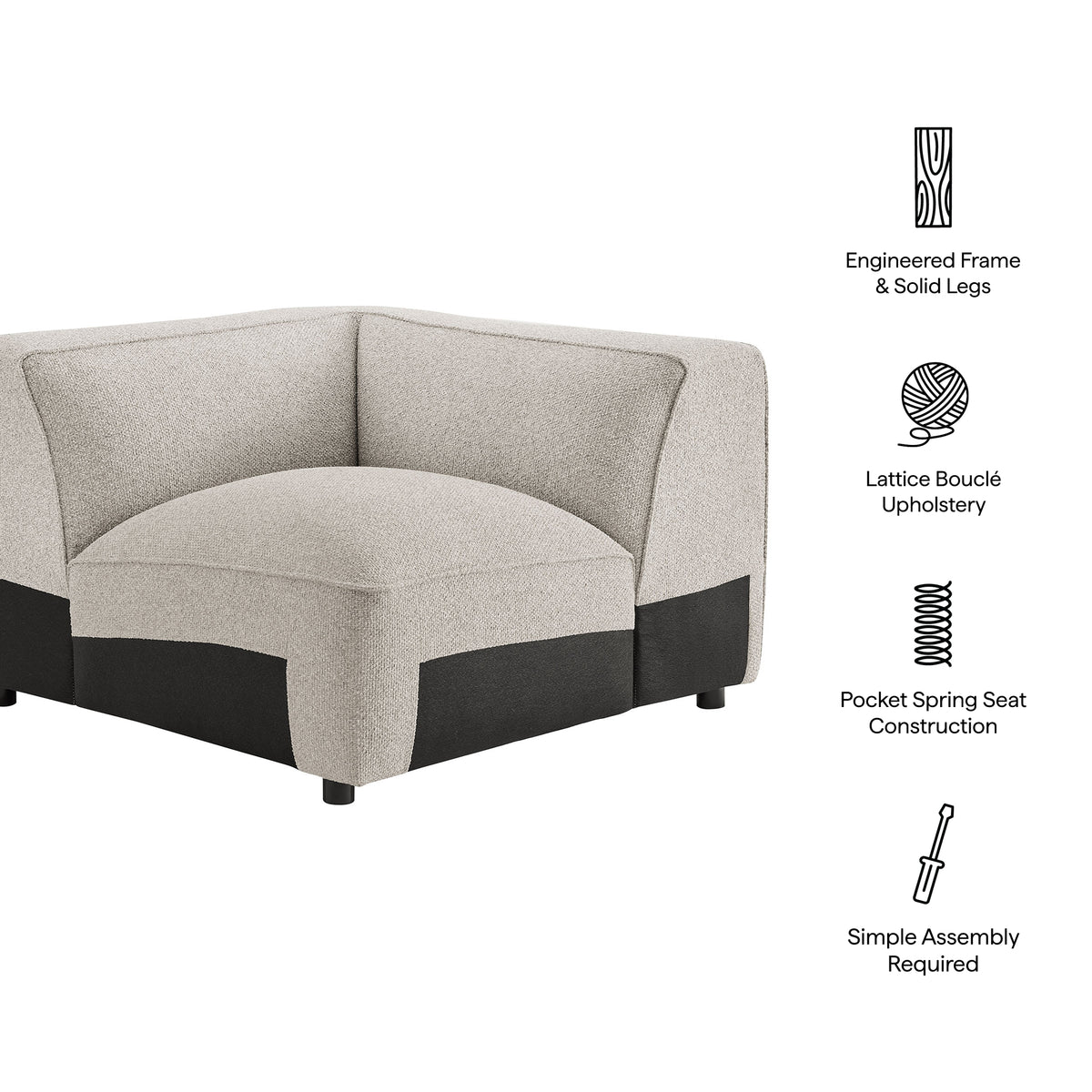 Auren Lattice Bouclé Upholstered Modular Corner Chair - Fog