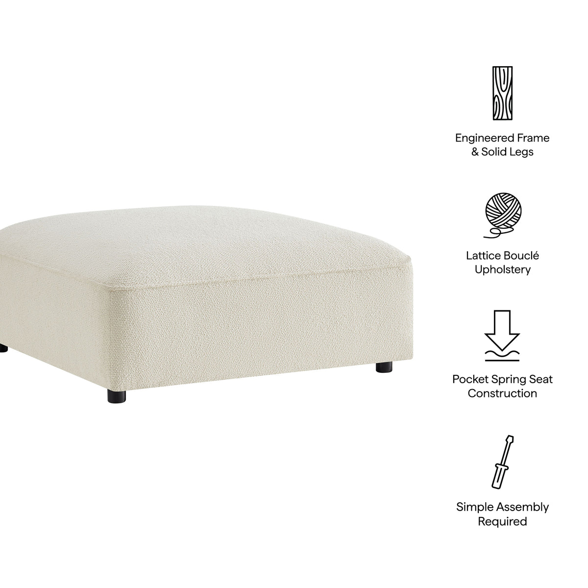 Auren Lattice Bouclé Upholstered Ottoman - Cream