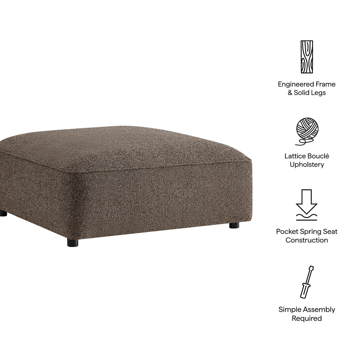 Auren Lattice Bouclé Upholstered Ottoman - Earth