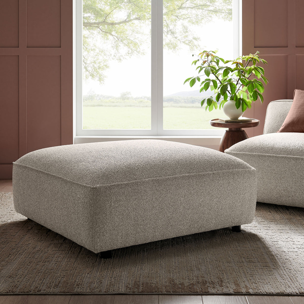 Auren Lattice Bouclé Upholstered Ottoman - Fog