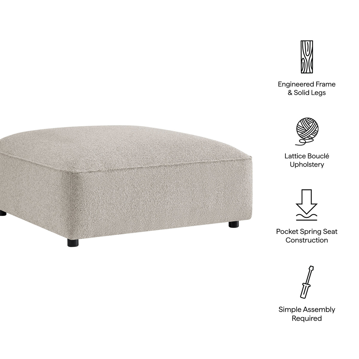 Auren Lattice Bouclé Upholstered Ottoman - Fog