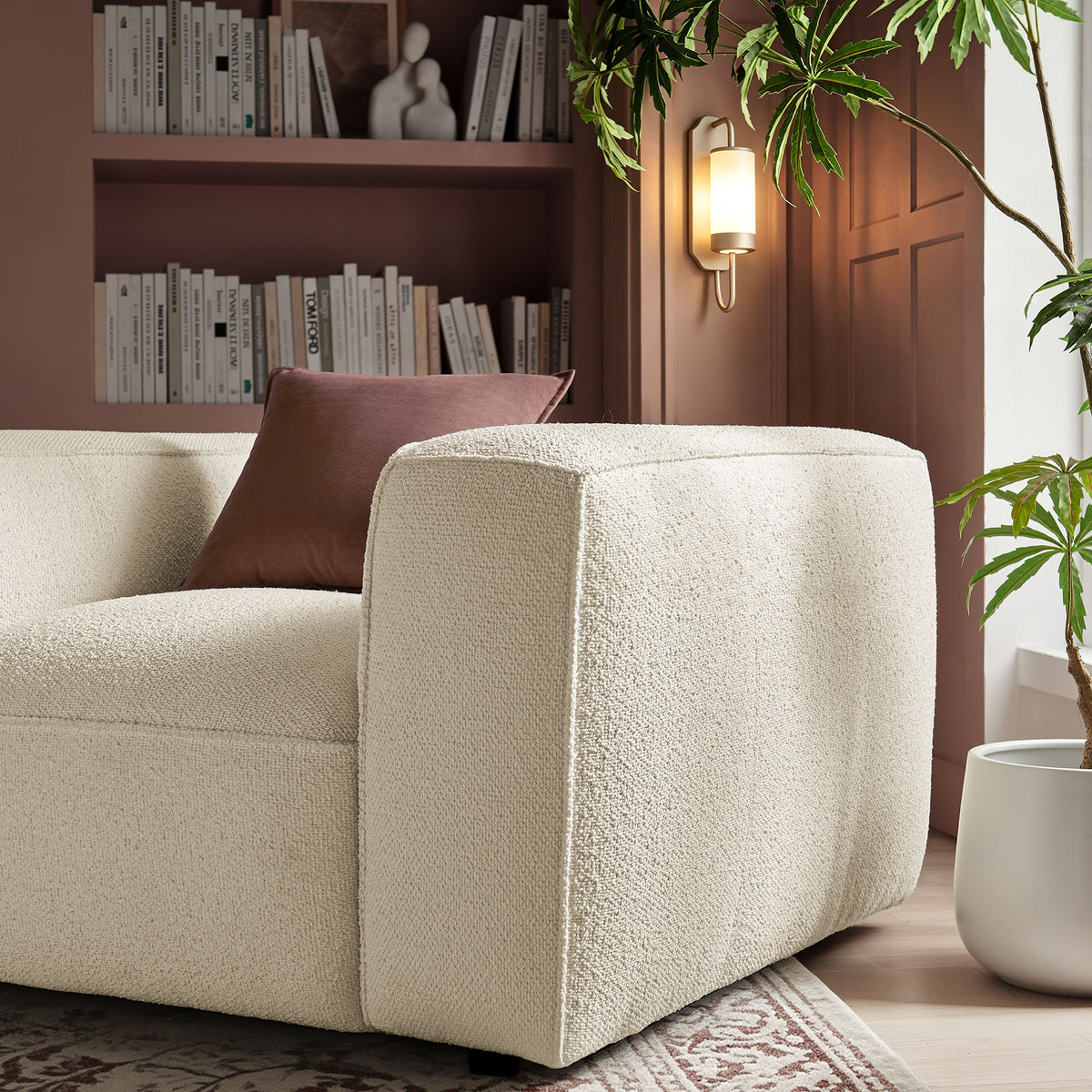 Auren Lattice Bouclé Upholstered Accent Chair - Cream