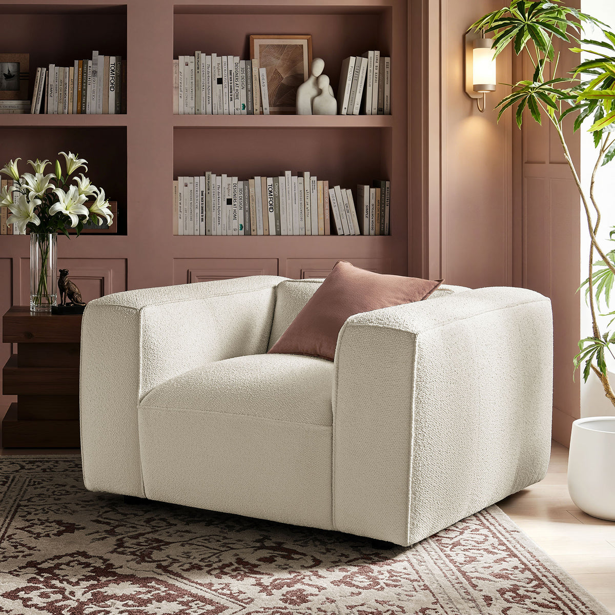 Auren Lattice Bouclé Upholstered Accent Chair - Cream