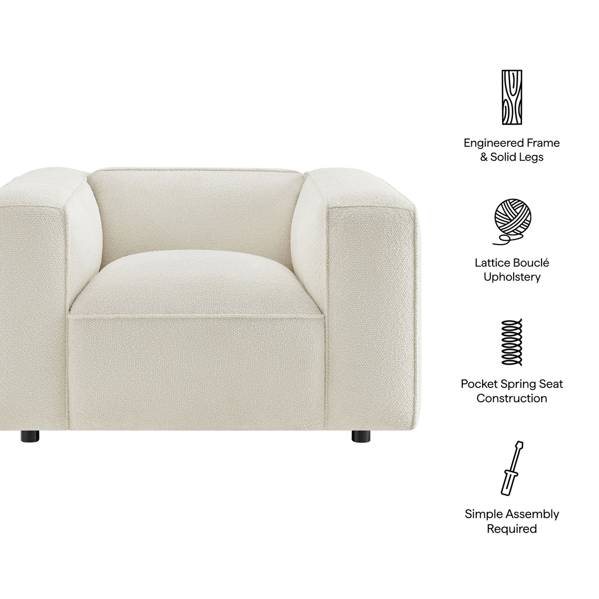 Auren Lattice Bouclé Upholstered Accent Chair - Cream