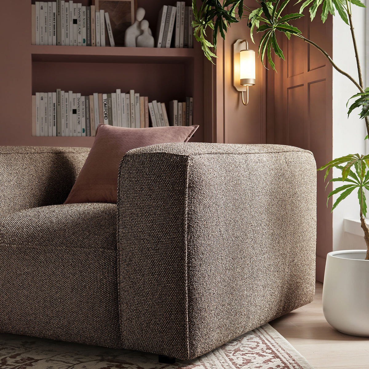 Auren Lattice Bouclé Upholstered Accent Chair - Earth