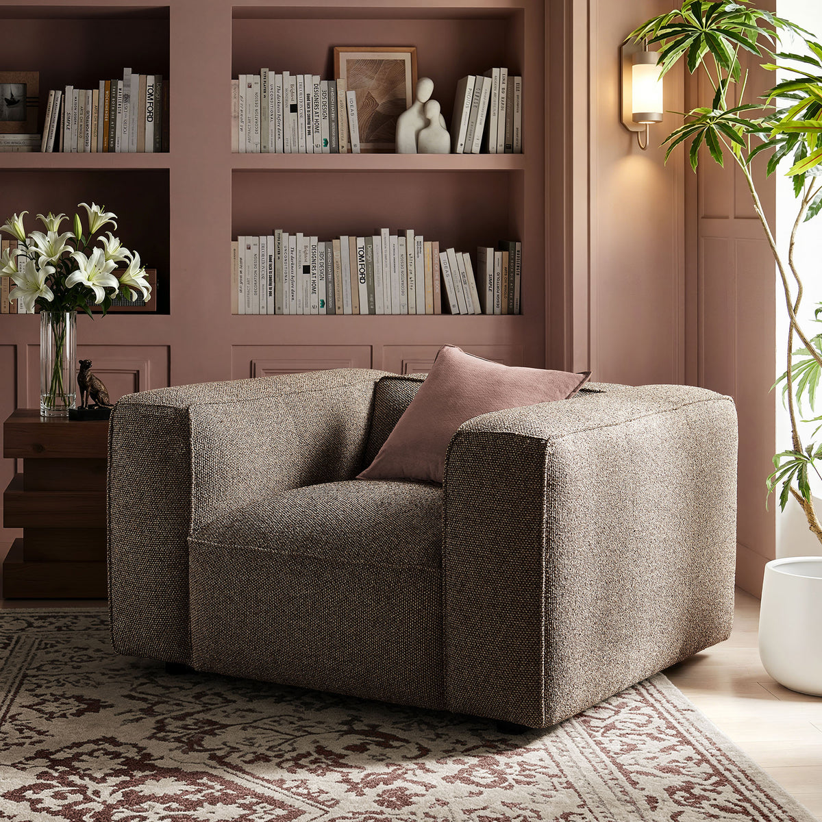 Auren Lattice Bouclé Upholstered Accent Chair - Earth