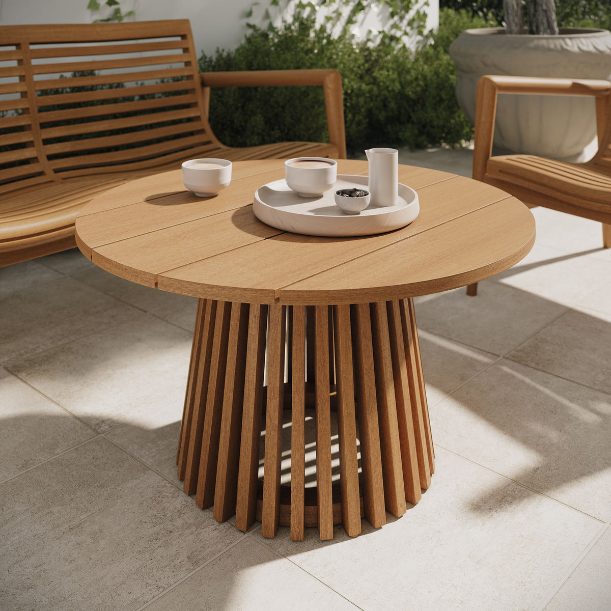 Lane 31 Inch Round Outdoor Patio Teak Wood Coffee Table - Natural
