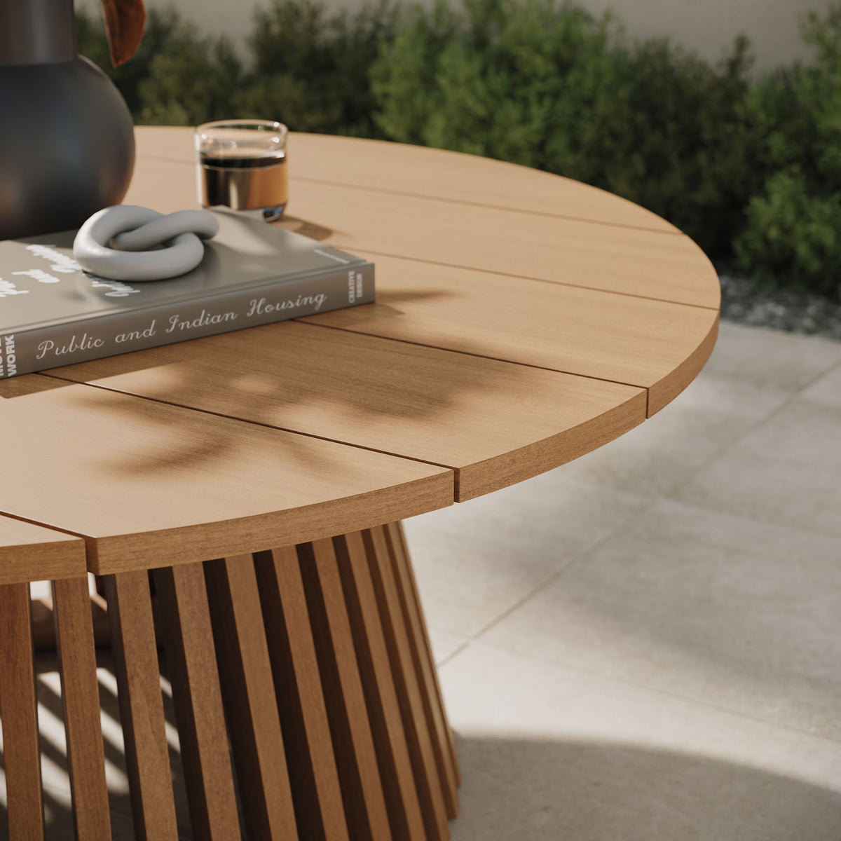 Lane 39 Inch Round Outdoor Patio Teak Wood Coffee Table - Natural