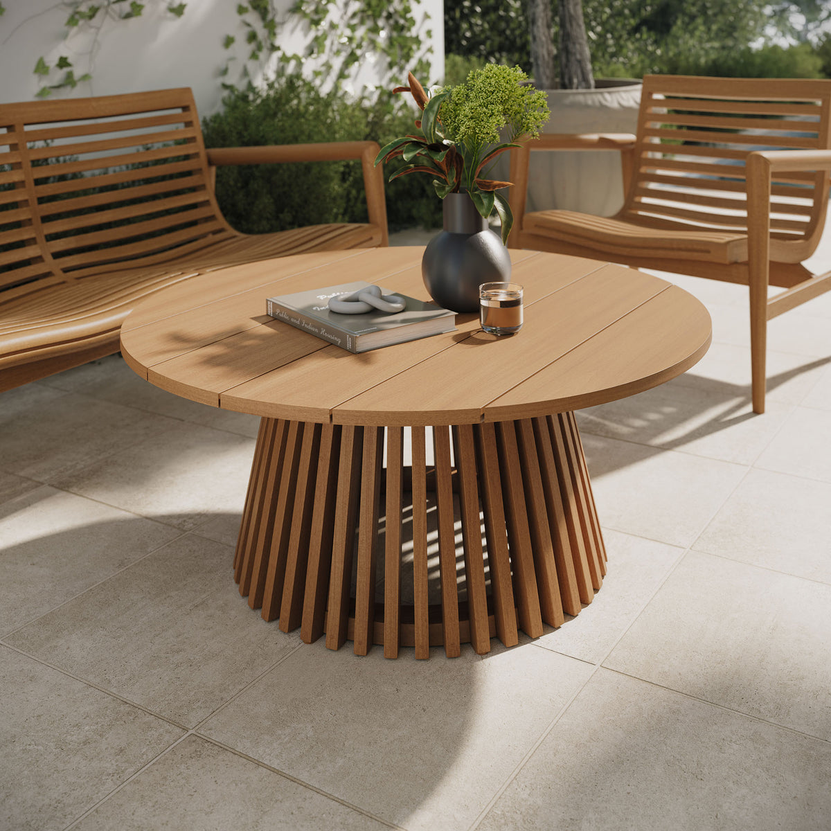 Lane 39 Inch Round Outdoor Patio Teak Wood Coffee Table - Natural