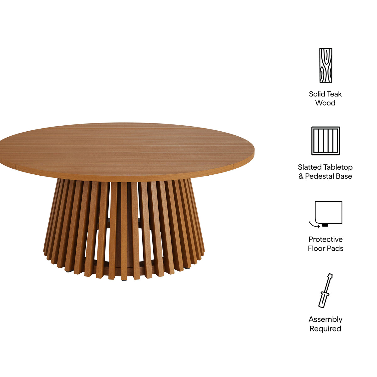 Lane 39 Inch Round Outdoor Patio Teak Wood Coffee Table - Natural
