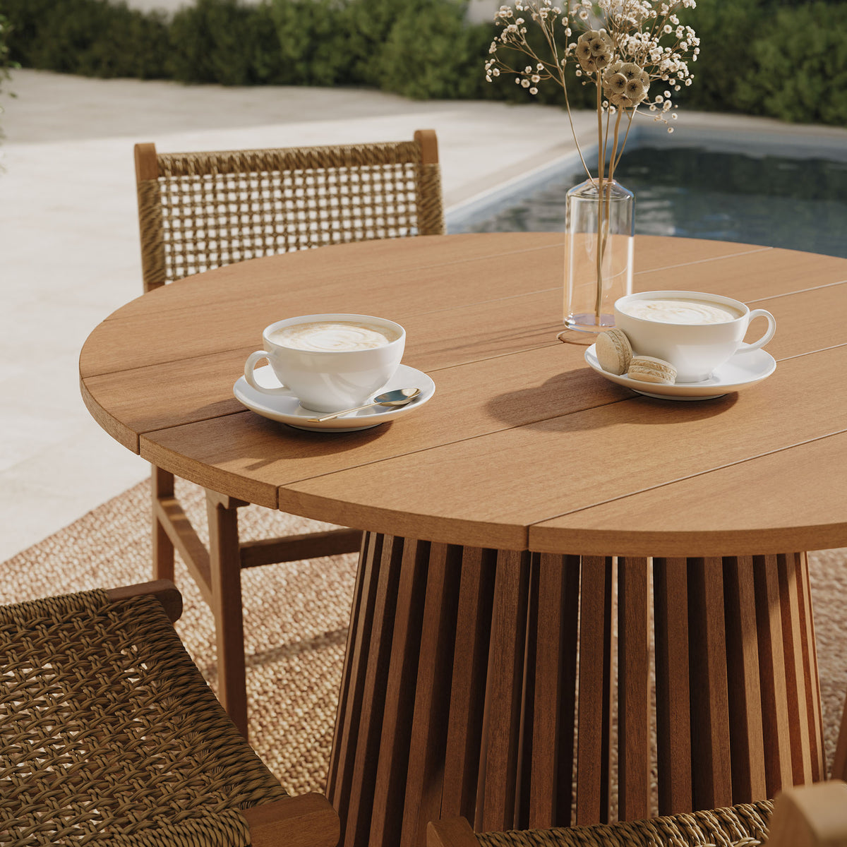 Lane 39 Inch Round Outdoor Patio Teak Wood Dining Table - Natural