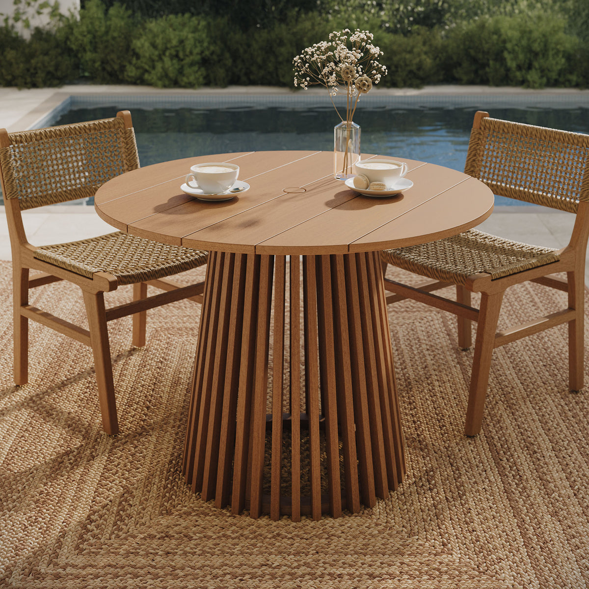 Lane 39 Inch Round Outdoor Patio Teak Wood Dining Table - Natural