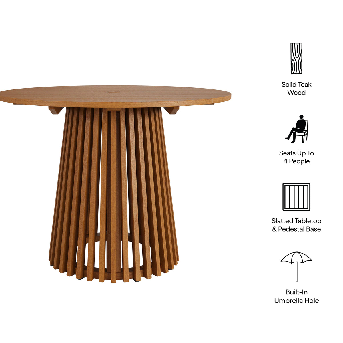 Lane 39 Inch Round Outdoor Patio Teak Wood Dining Table - Natural