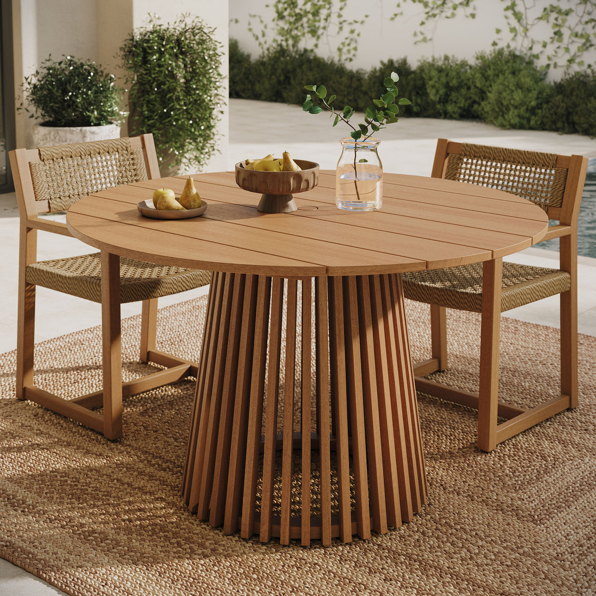 Lane 47 Inch Round Outdoor Patio Teak Wood Dining Table - Natural