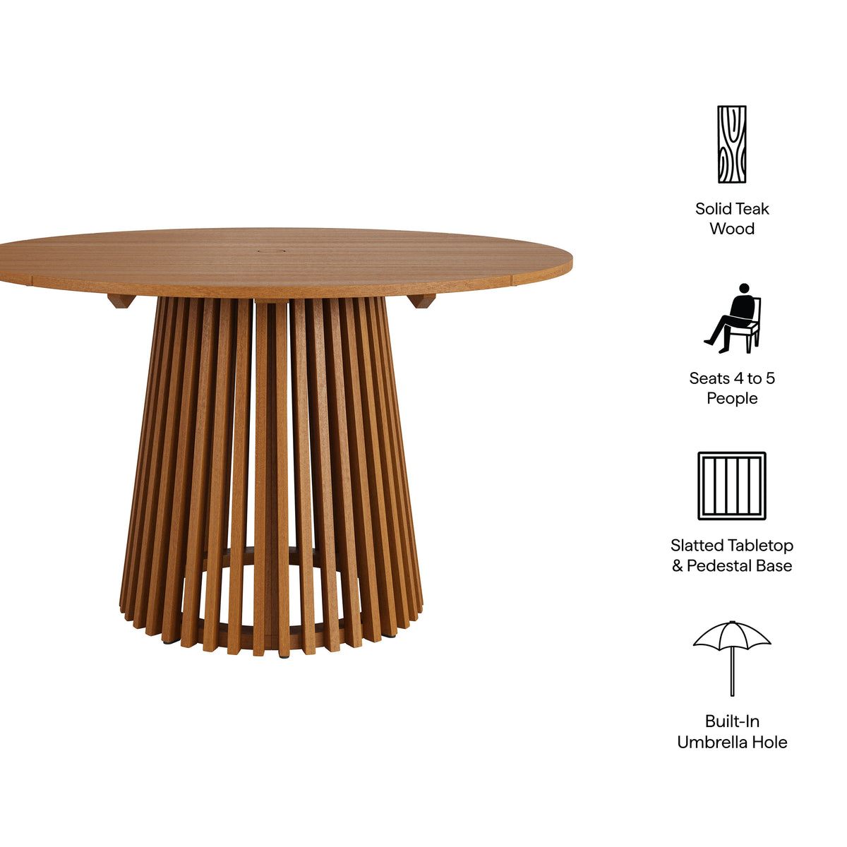 Lane 47 Inch Round Outdoor Patio Teak Wood Dining Table - Natural