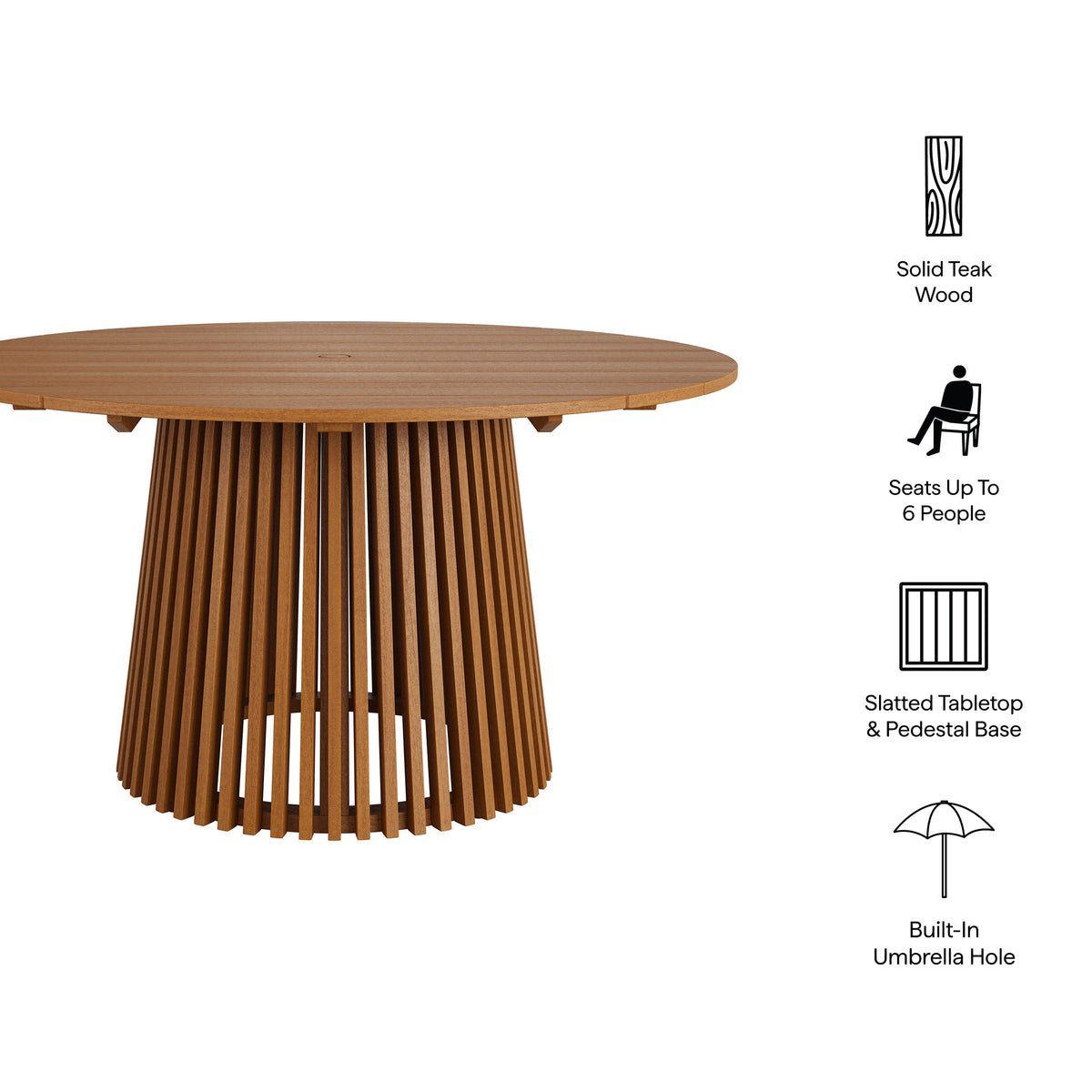 Lane 55 Inch Round Outdoor Patio Teak Wood Dining Table - Natural