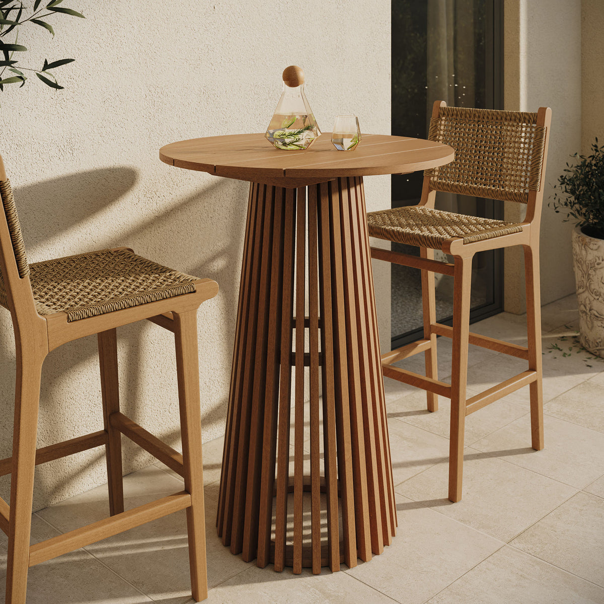 Lane 31 Inch Round Outdoor Patio Teak Wood Bar Table - Natural