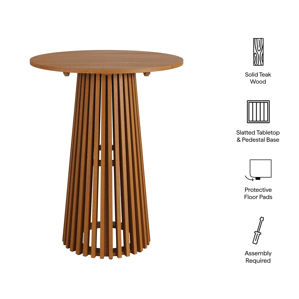 Lane 31 Inch Round Outdoor Patio Teak Wood Bar Table - Natural