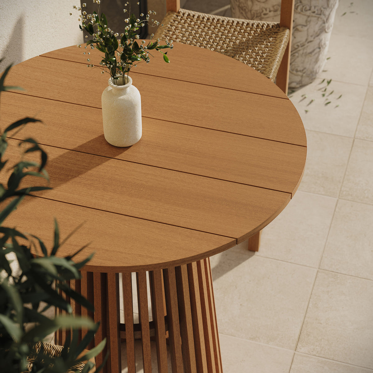 Lane 35 Inch Round Outdoor Patio Teak Wood Bar Table - Natural