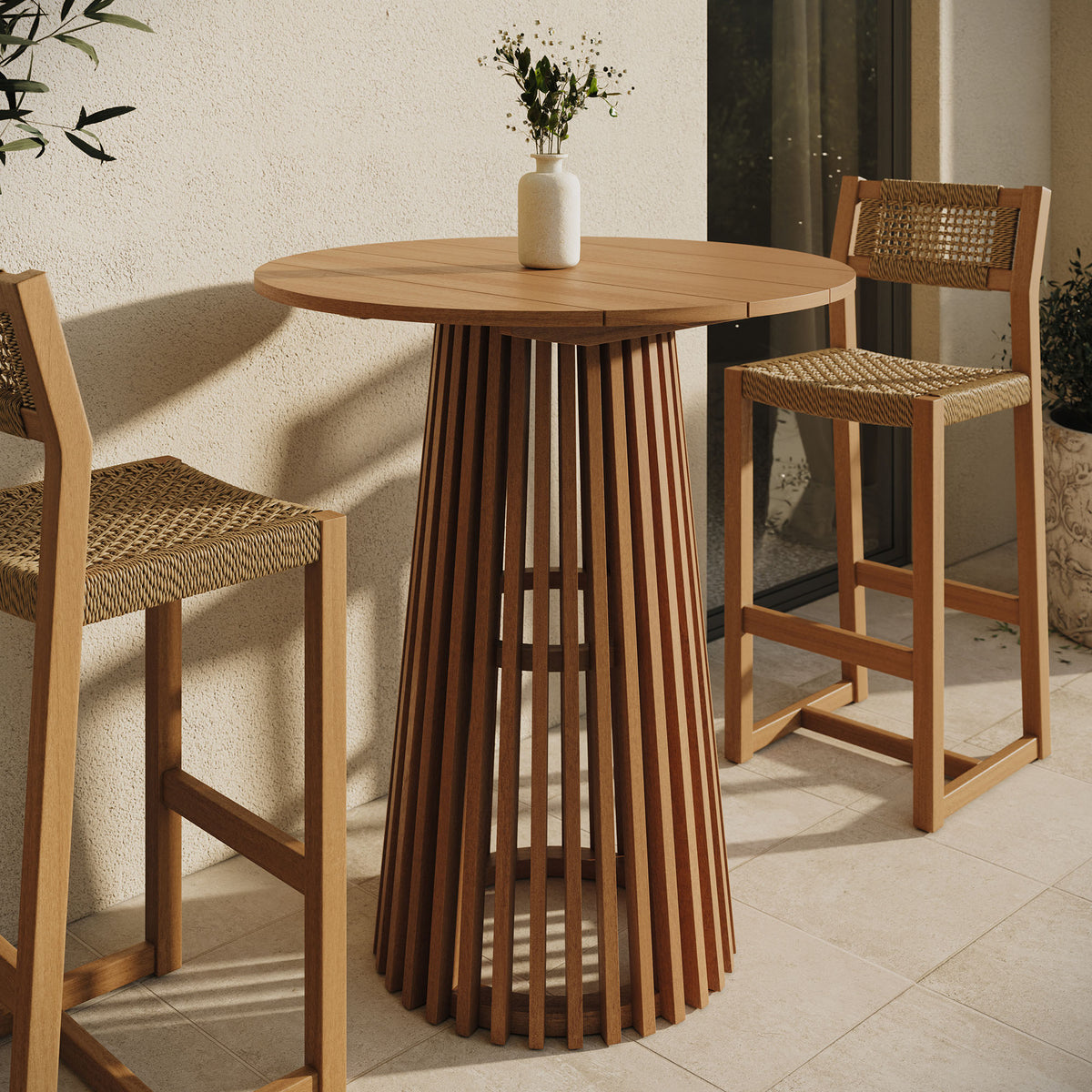 Lane 35 Inch Round Outdoor Patio Teak Wood Bar Table - Natural