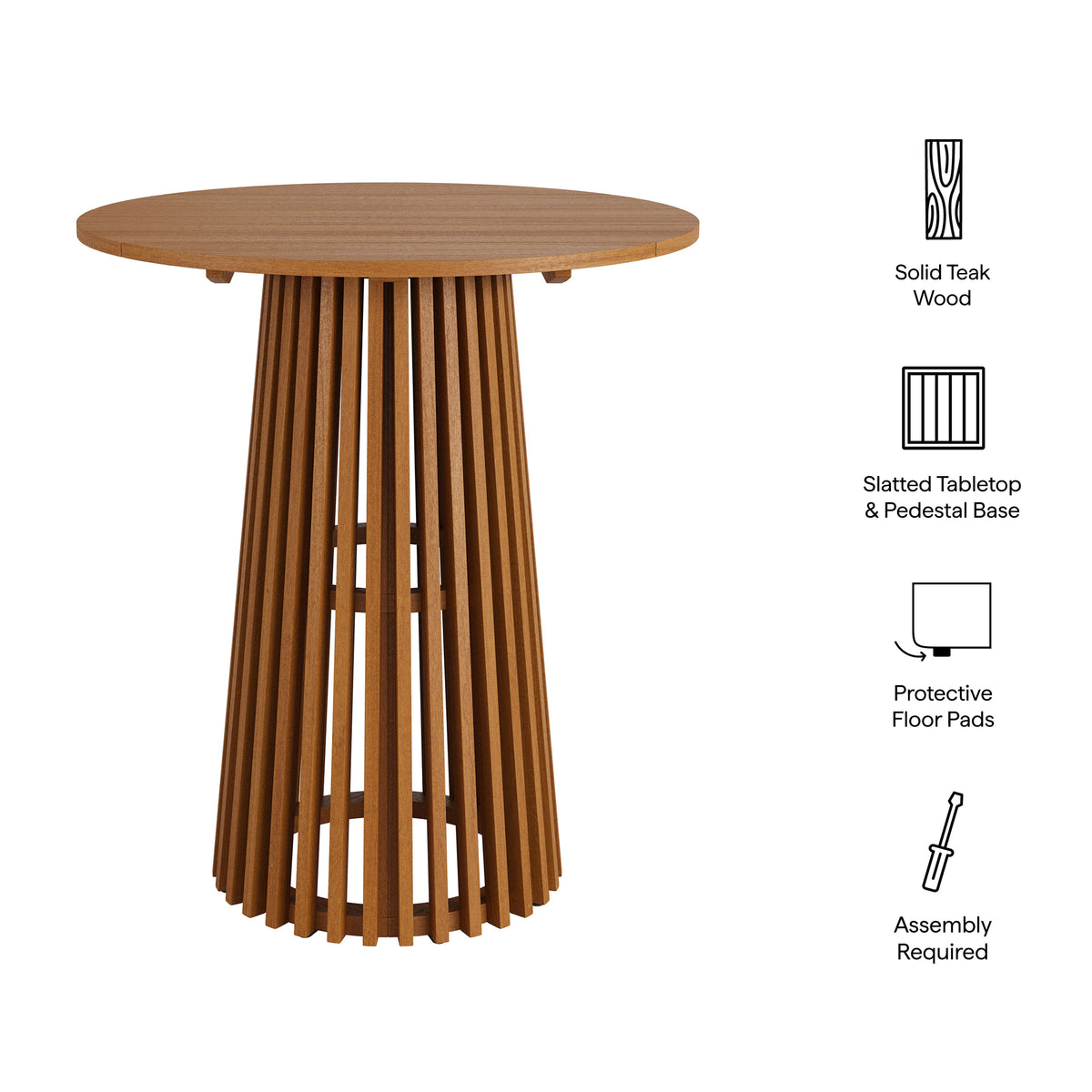 Lane 35 Inch Round Outdoor Patio Teak Wood Bar Table - Natural